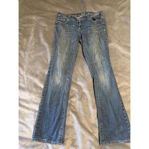 Grace in LA Bootcut Jeans Womens 11M Blue Denim Rhinestone Fleur De Lis Y2K Boho